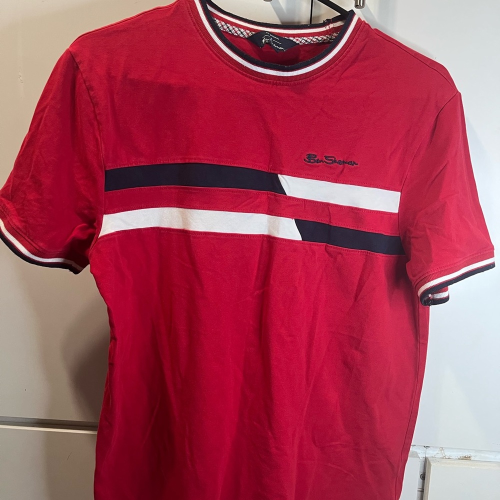 Ben Sherman Red Short Sleeve Tee with Navy and White Stripes